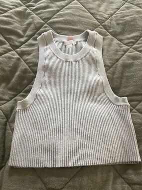 lunya Ribbed Crewneck Crop Top - Light Gray with Pink Loop L